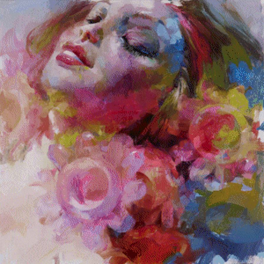 Девушка - девушка, цветы, абстракция - предпросмотр