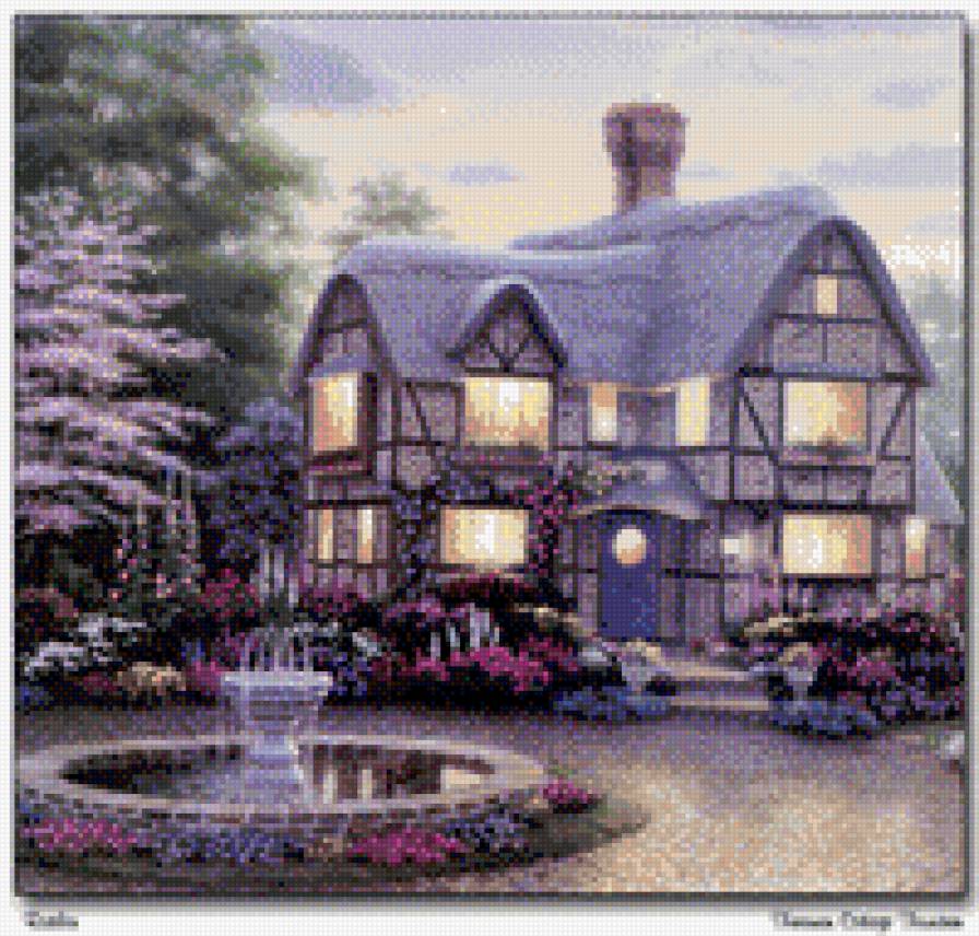 Дом с фонтаном - дом, пейзаж - предпросмотр