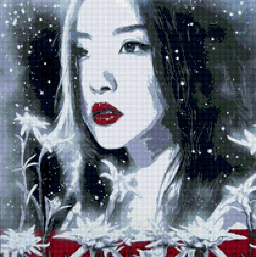 азиатская девушка - цветы, зима, девушка - предпросмотр