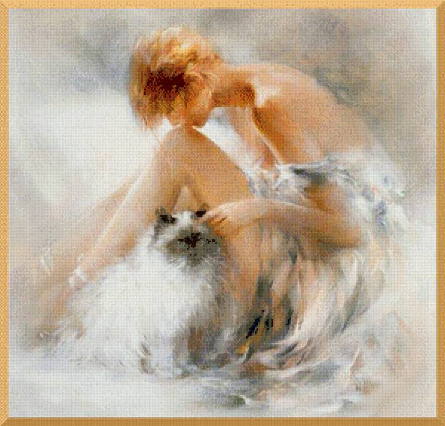 Акварель - кошки, девушка, балерины, акварель - предпросмотр