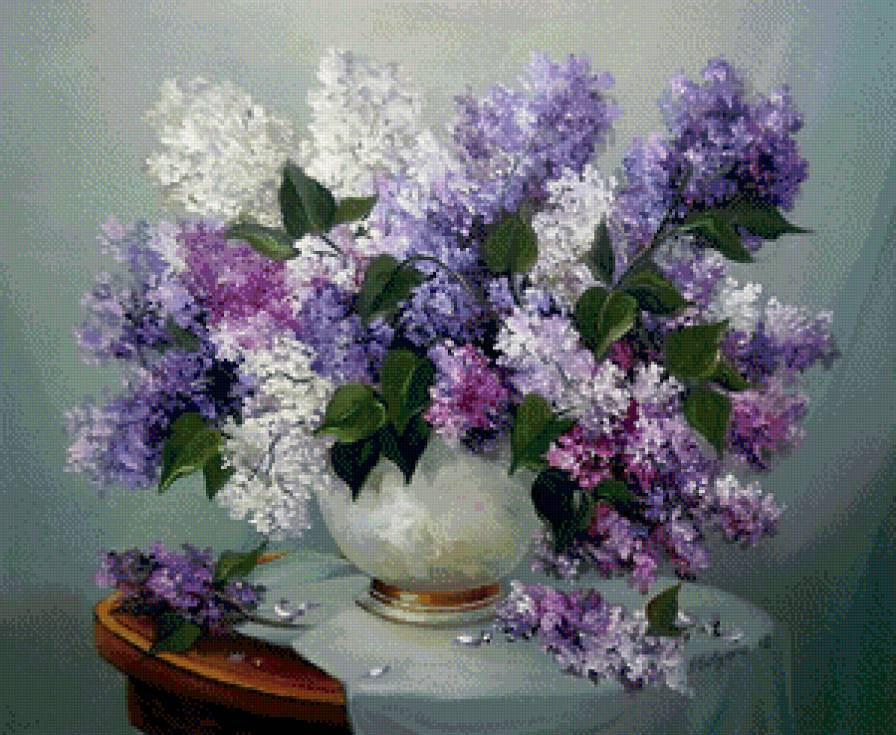 букет сирени в вазе - нежность, натюрморт, букет, весна, живопись, сирень, ваза - предпросмотр