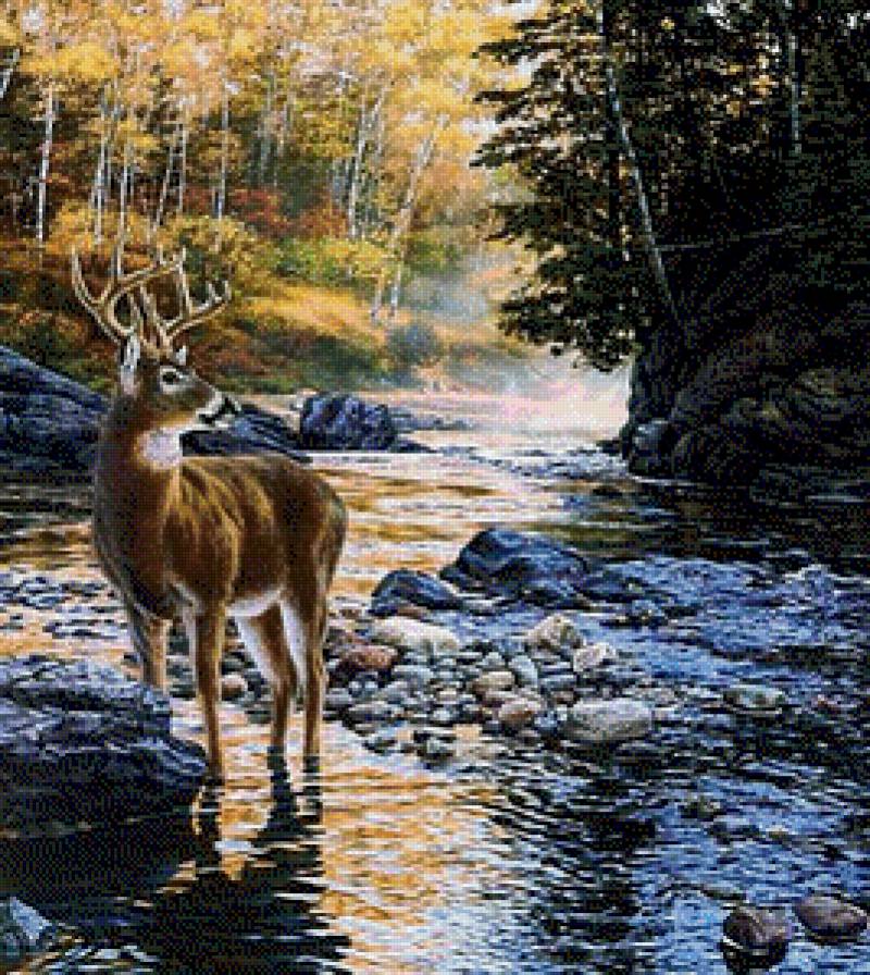 Пейзаж с оленем - предпросмотр