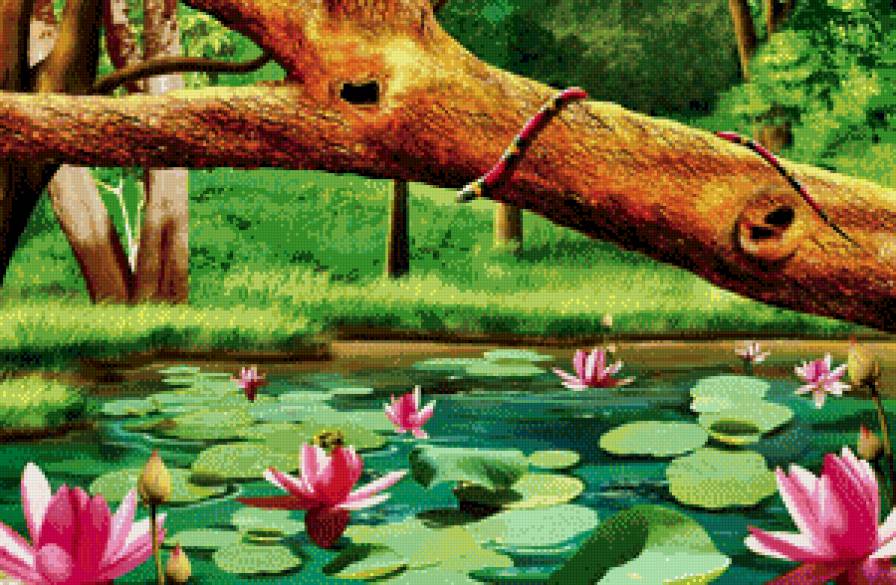 пруд с лилиями - пруд, лилия, арт, акварель, кувшинка, живопись - предпросмотр