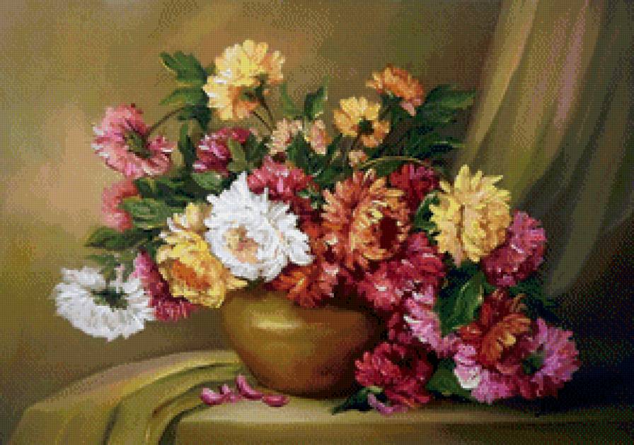 астры в вазе - цветы, букет, живопись, ваза, натюрморт, астры - предпросмотр