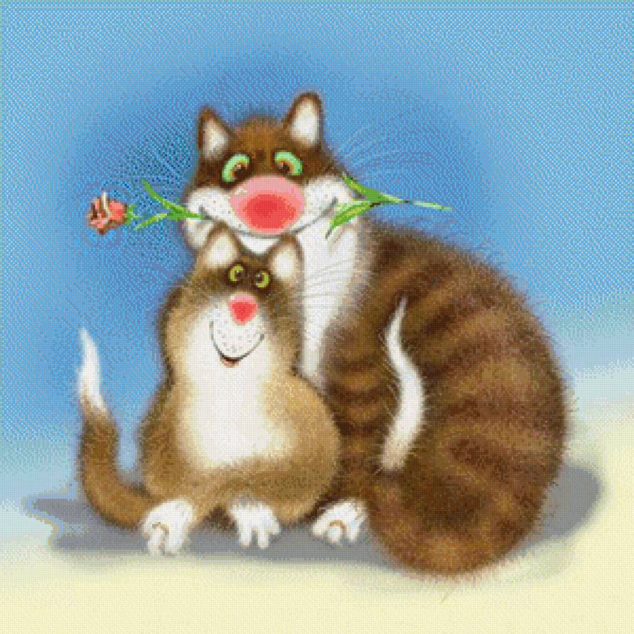 Кошачья любовь - кошка, кот, растения, пара, животные, любовь, подушка, роза - предпросмотр