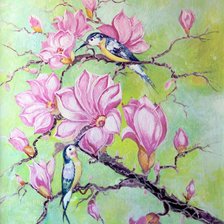 Схема вышивки «колибри на ветке магнолии»