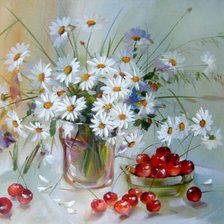 Схема вышивки «ромашки, вишни»