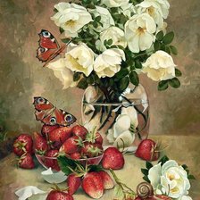 Схема вышивки «розы с клубникой»