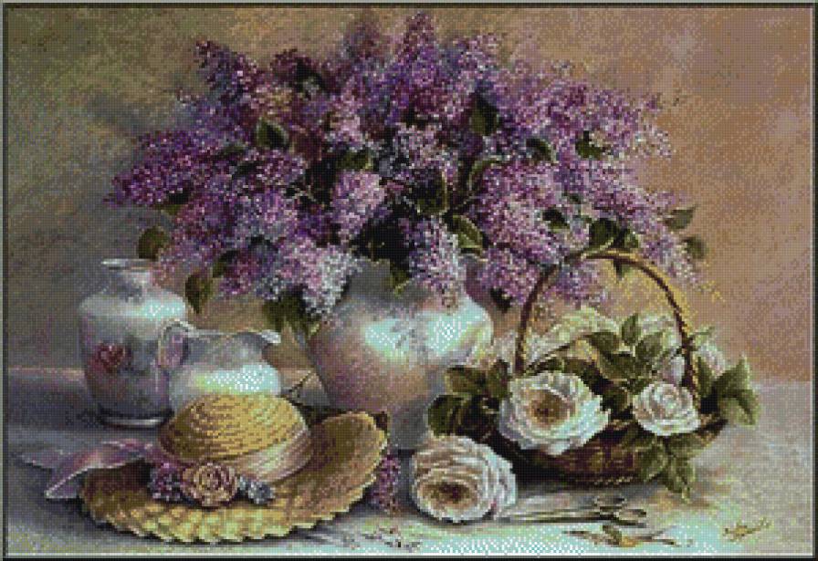 серия "натюрморт" - натюрморт.цветы.сирень.розы - предпросмотр