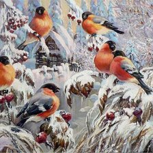 Схема вышивки «снегири»