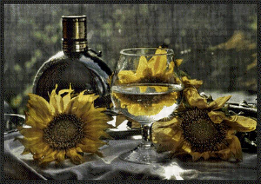 подсолнухи - на кухню, натюрморт, бокал - предпросмотр