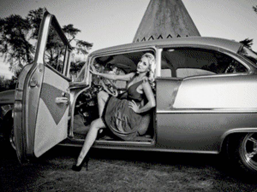 ретро - автомобиль, машина, девушка, ретро - предпросмотр