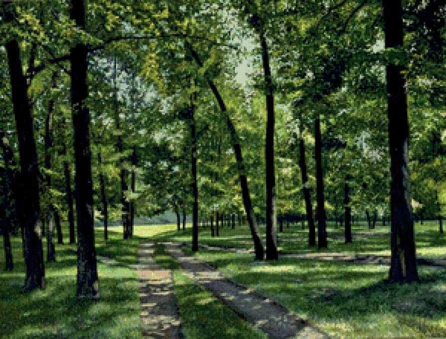 в лесу - живопись, озеро, пейзаж, природа, сосны, лето, лес - предпросмотр