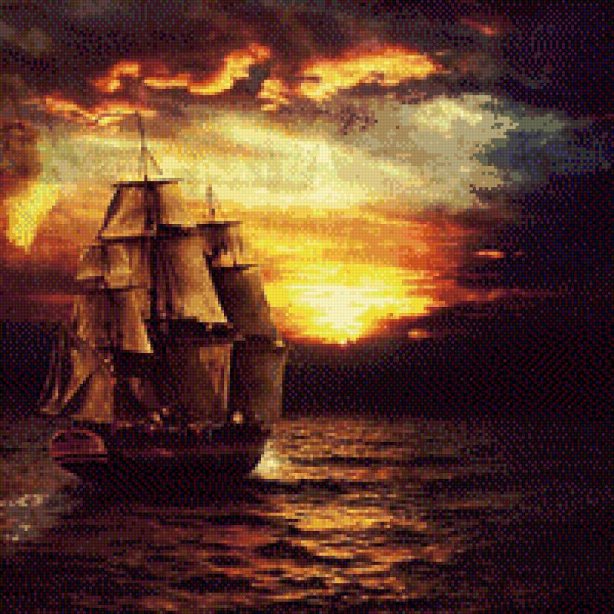 Корабль на закате - море, закат, корабль - предпросмотр