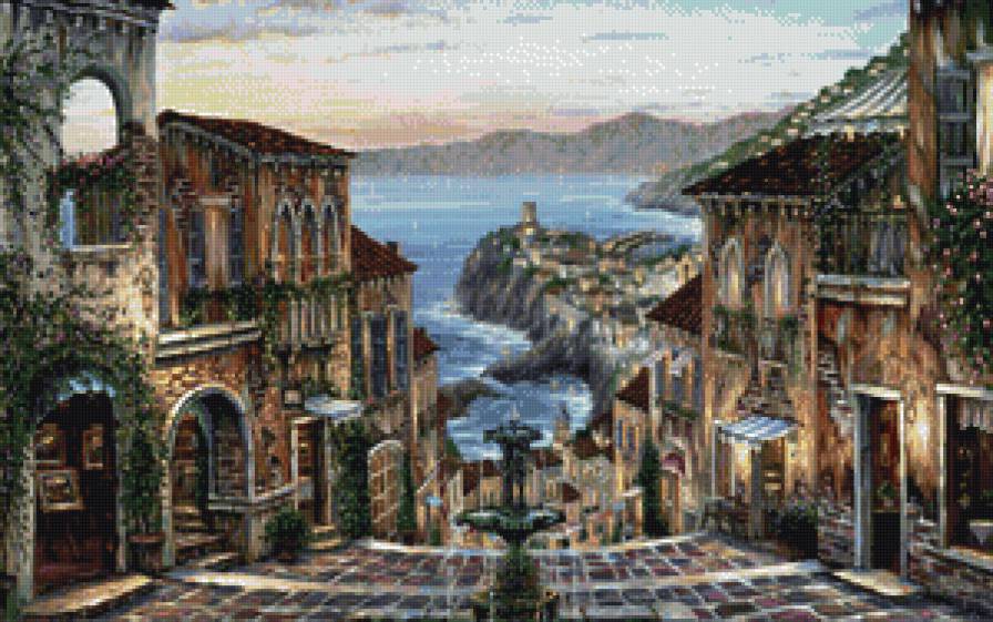 Город у побережья - море, фонтан, город - предпросмотр