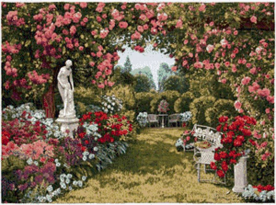 мой садик - цветы, статуя. - предпросмотр