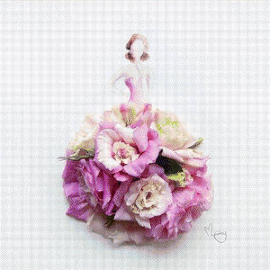 Lim Zhi Wei, акварель, живые цветы - платье, девушка, розовые живые цветы - предпросмотр