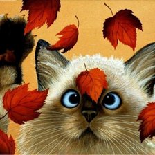 Схема вышивки «рыжий листик  и  котёнок»