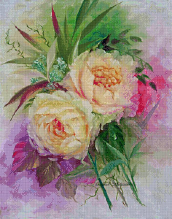 нежные пионы - весна, пионы, живопись, натюрморт, букет, пара, цветы - предпросмотр