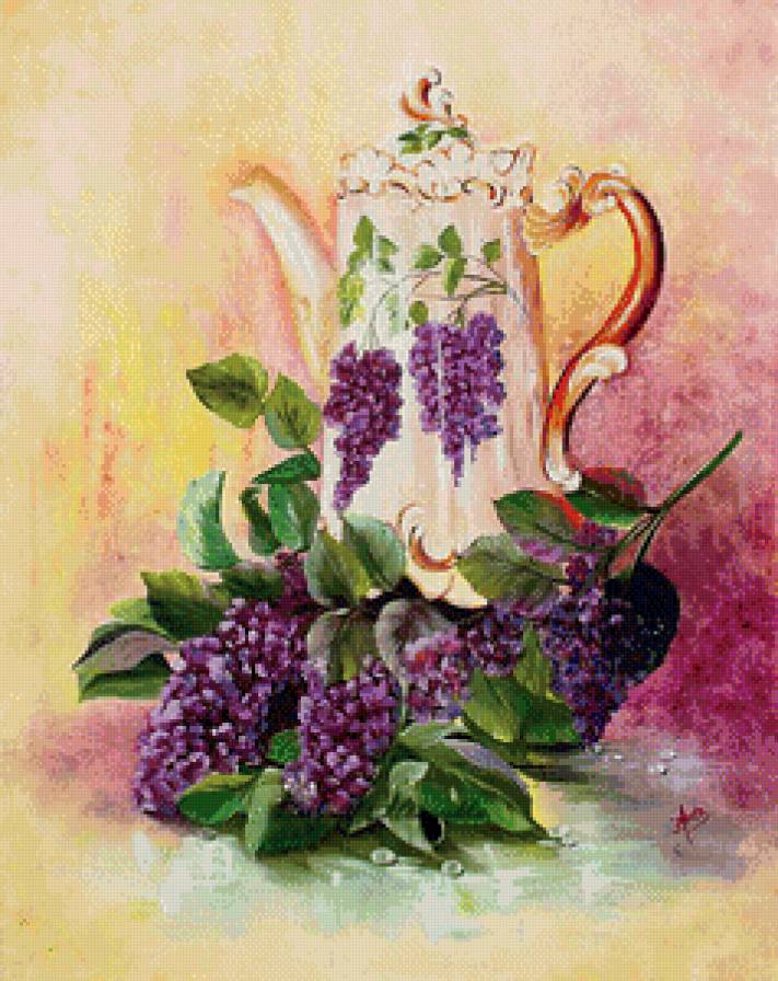 графин и сирень - цветы, графин, сирень, картина, кухня, натюрморт - предпросмотр