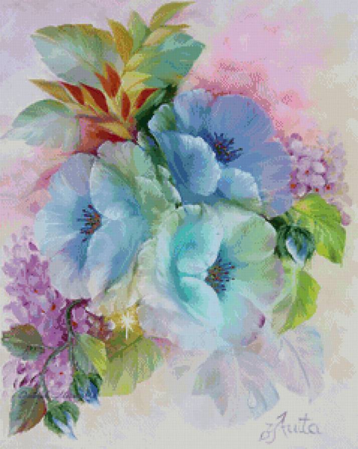 нежный букет - рисунок, панно, букет, нежность, розы, цветы - предпросмотр