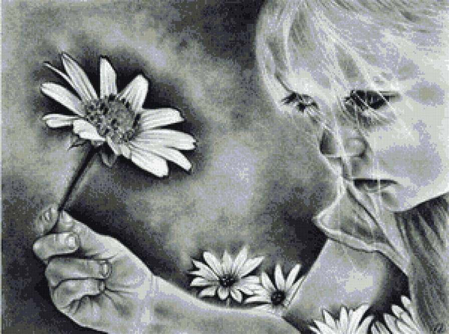 Девочка с ромашкой - монохром, девушка - предпросмотр