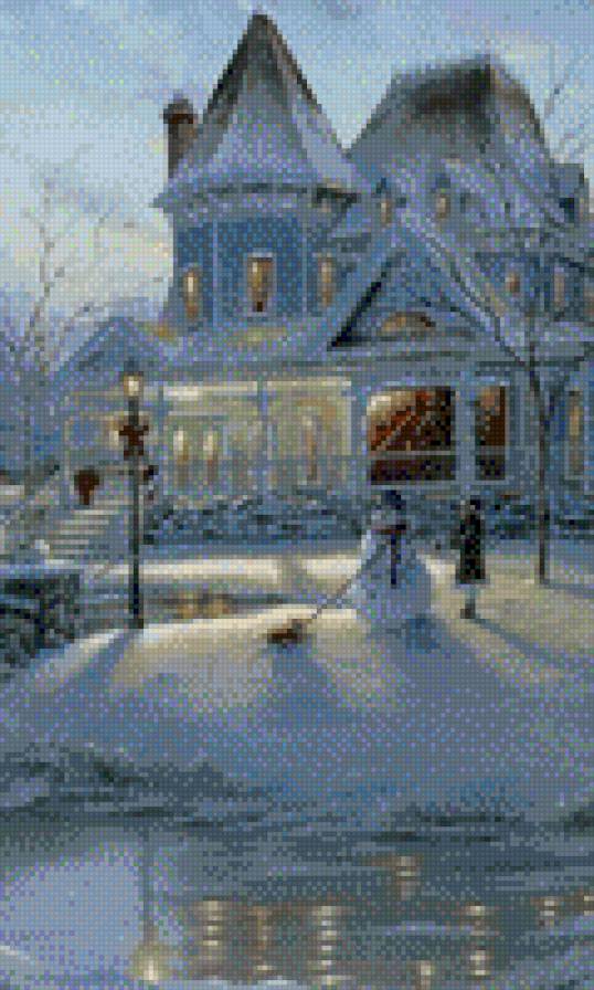 Зимний пейзаж - зима, вечер - предпросмотр