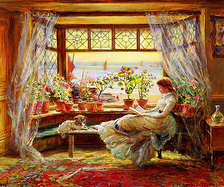 Схема вышивки «Чтение у окна ( худ.Charles James Lewis)»