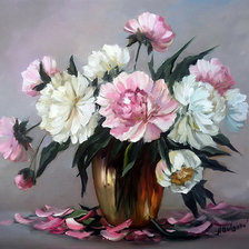 Схема вышивки «нежные пионы в вазе»