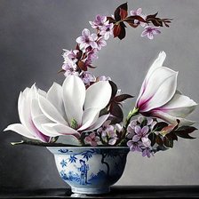 Схема вышивки «магнолия и ветка сакуры»