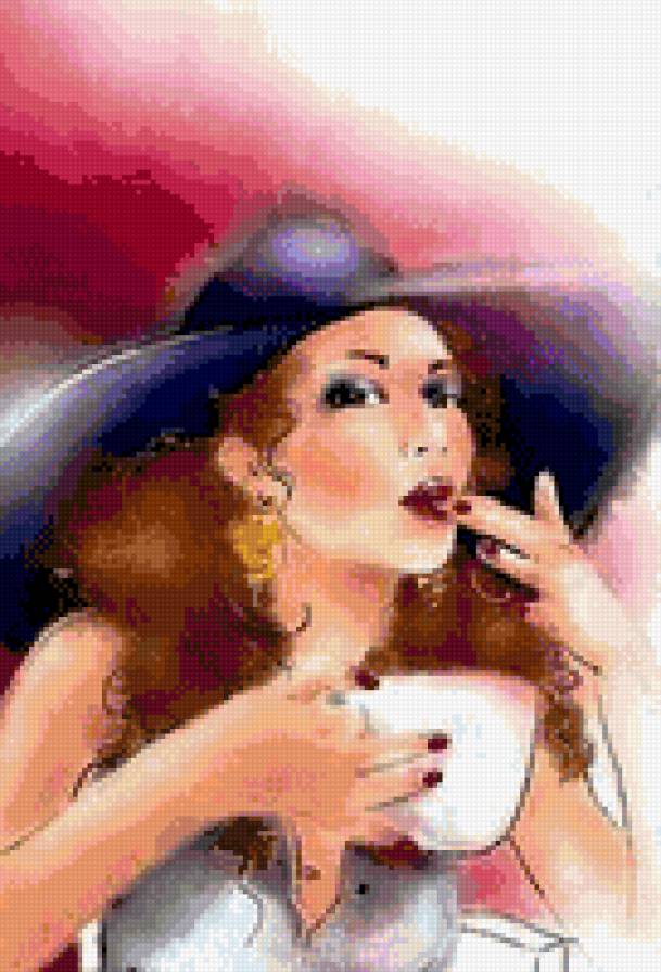 Мечтателька) - девушка, чашка, живопись - предпросмотр