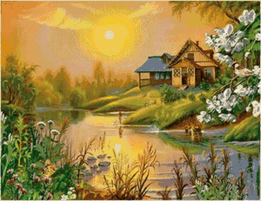 Райский домик - природа, дом, пейзаж, мечта, закат - предпросмотр