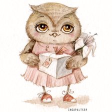 Схема вышивки «совушка с подарком»