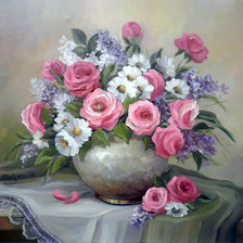 Схема вышивки «букет роз и ромашек»