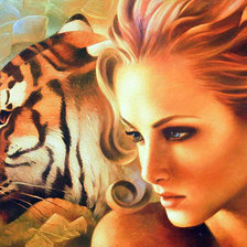 Схема вышивки «девушка и тигр»
