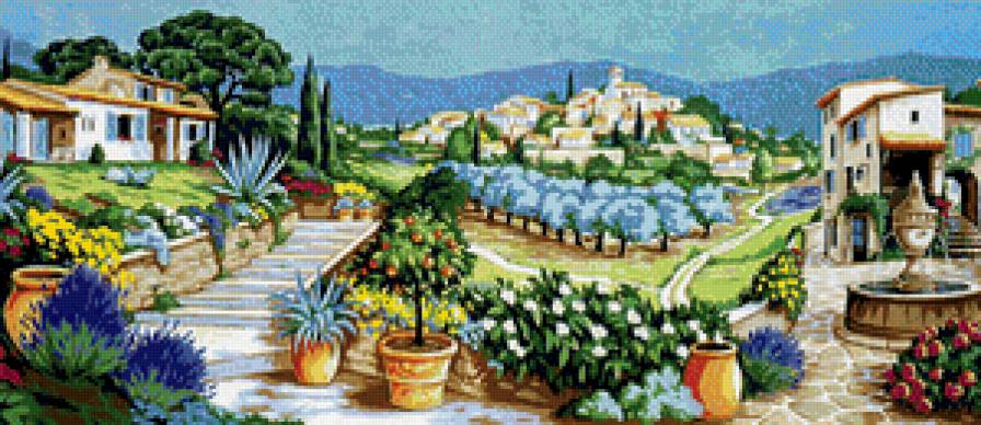 прованский пейзаж - город, прованс, лето, пейзаж, картина, краски - предпросмотр