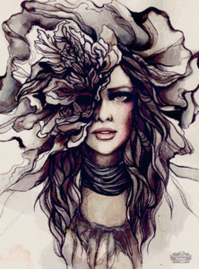 портрет девушки - портрет, графика, красота, девушка, мода, женщина - предпросмотр