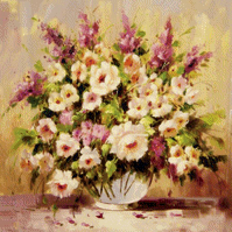 Нежный букет летних цветов. А. Джанильятти - цветы, живопись, картина - предпросмотр