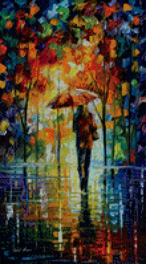 №7 худ. Леонид Афремов - картина, живопись, искусство, человек, зонт - предпросмотр