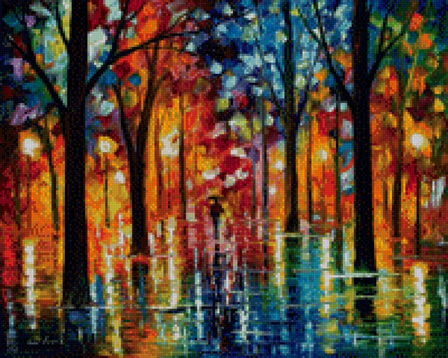 №15 худ. Леонид Афремов - парк, живопись, искусство, картина, улица, человек - предпросмотр