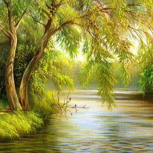 Схема вышивки «плакучая ива над рекой»