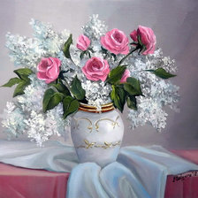 Схема вышивки «розы и сирень в вазе»