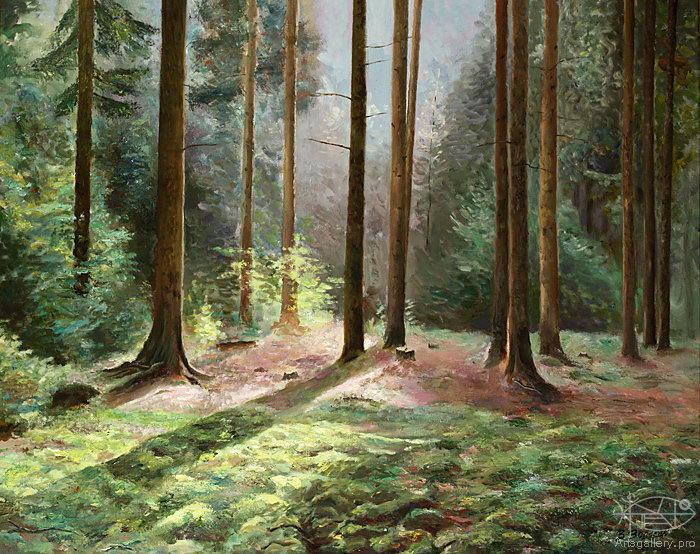 в сосновом лесу - природа, живопись, лето, акварель, тень, сосны, лес - оригинал