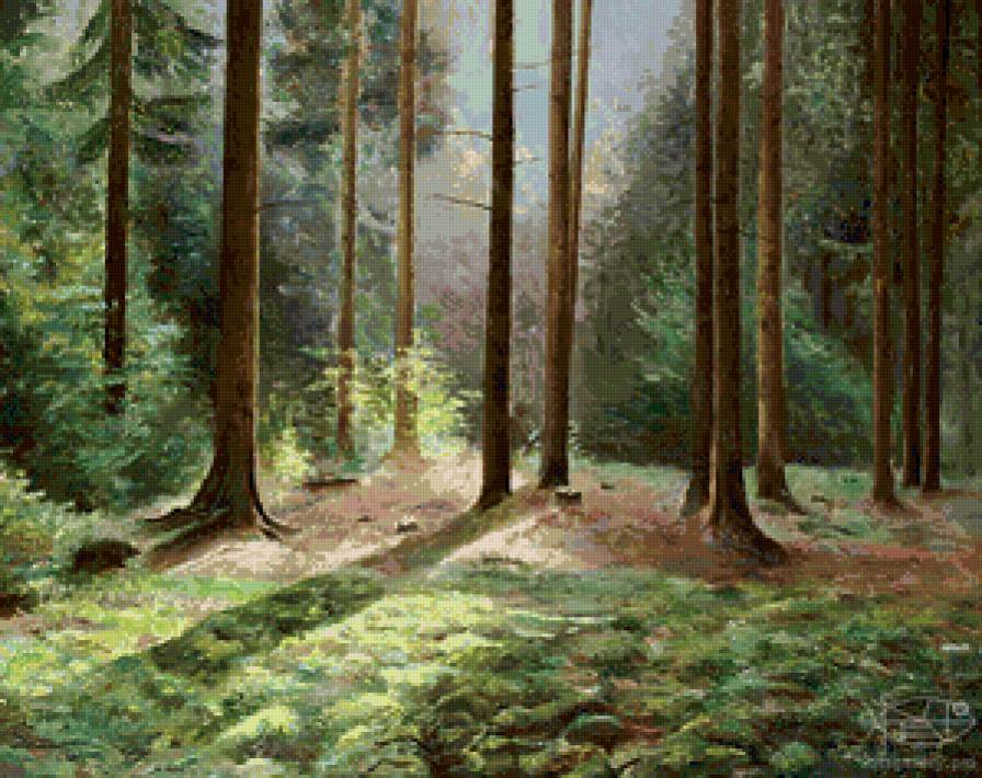 в сосновом лесу - лес, акварель, природа, тень, лето, живопись, сосны - предпросмотр