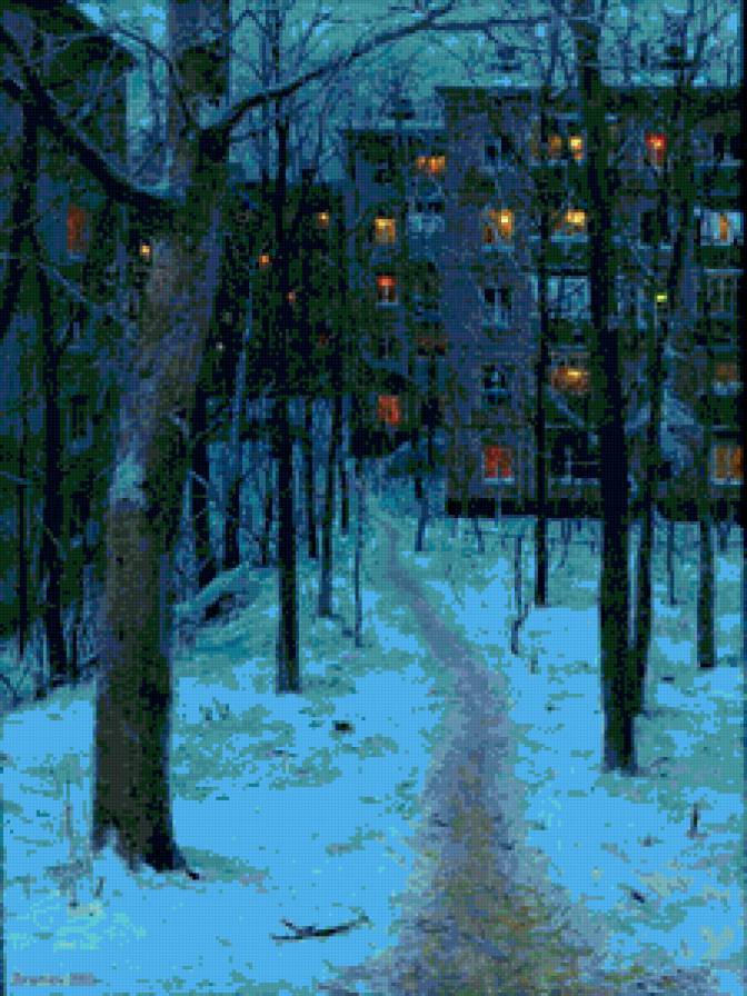 Вечер в городе - вечер, зима, город, хрущевка, двор - предпросмотр