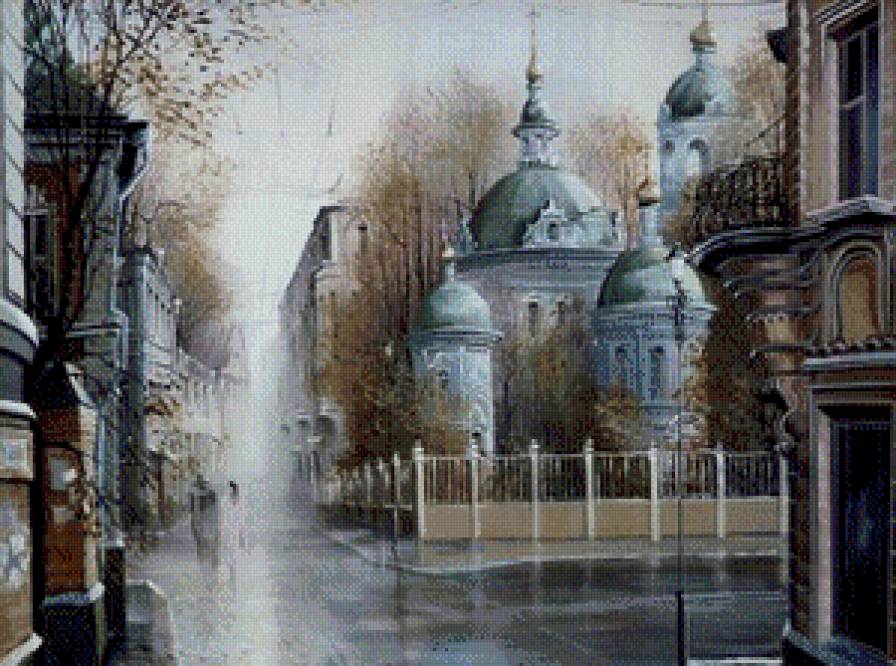 Стародубов Светлое утро - светлое утро, улица, церковь - предпросмотр