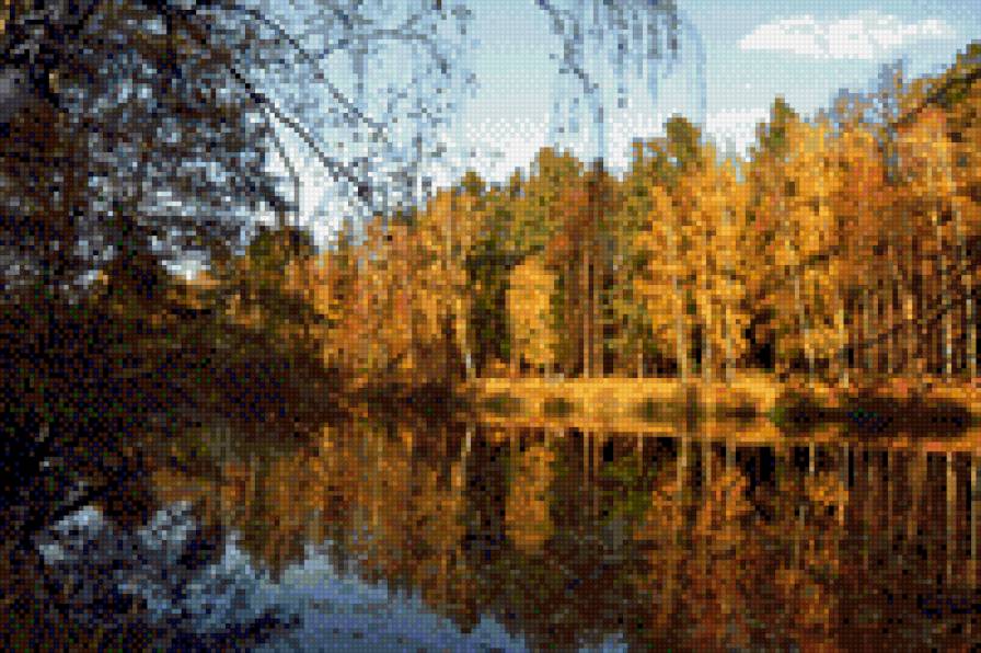 Осенняя пора - пейзаж, озеро, деревья, отражение, осень - предпросмотр
