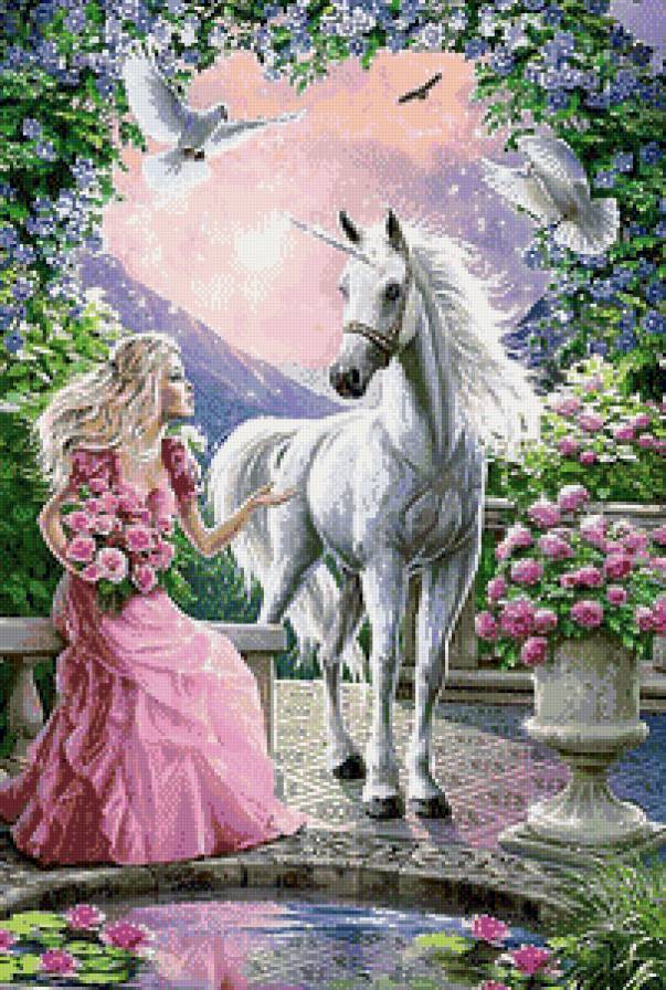 Красота - фентези, девушка, принцесса, лошади, единороги, сказка - предпросмотр