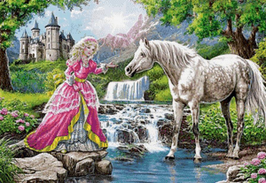 Сказка - лошадка, замок, лошадь, принцесса, лошади, природа, девушка - предпросмотр