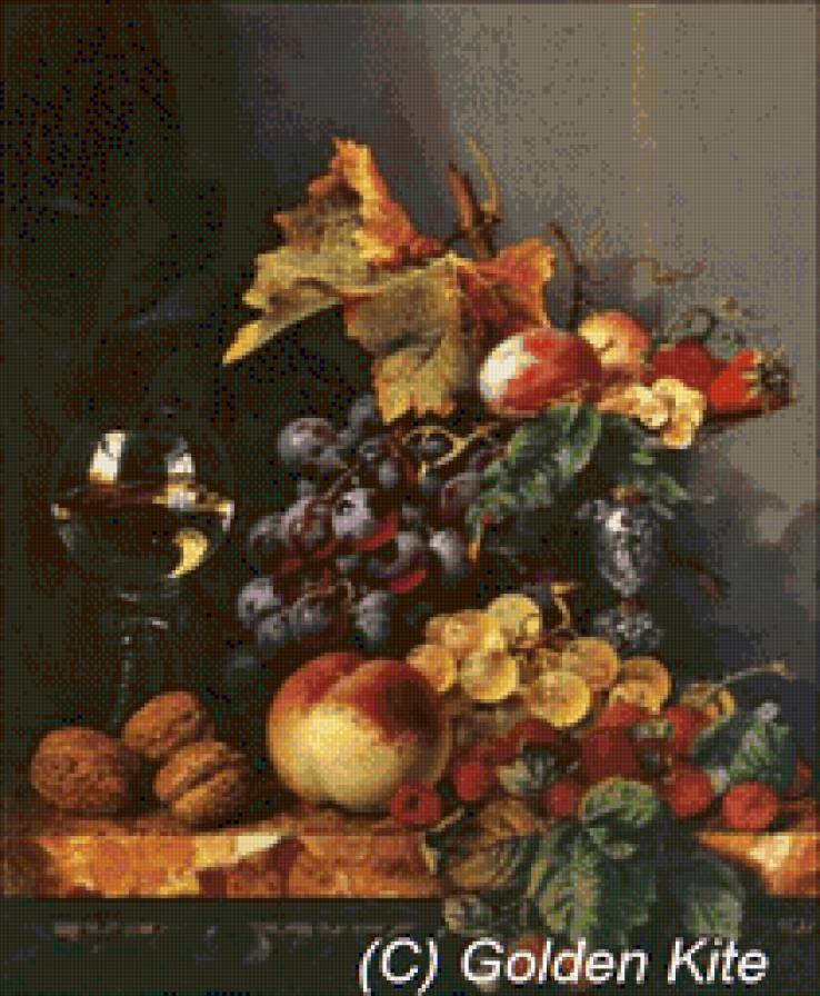 Нотюрморт Golden Kite - фрукты, вино, виноград - предпросмотр